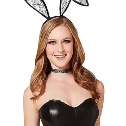 Spirit Halloween Black Velour And Lace Bunny Ears
