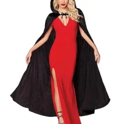 Spirit Halloween Black Velvet Hooded Womens Cape