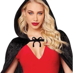 Spirit Halloween Black Velvet Hooded Womens Cape -Spirit Halloween Store 01279561 c