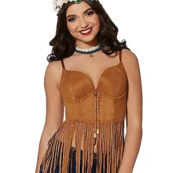 Spirit Halloween Adult Brown Suede Fringe Top