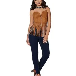 Spirit Halloween Adult Brown Suede Fringe Top -Spirit Halloween Store 01315100 e