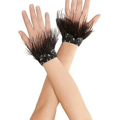 Spirit Halloween Black Faux Feather Raven Gloves