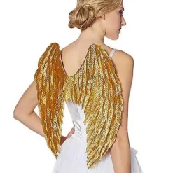 Spirit Halloween Goldtone Feather-Effect Angel Wings