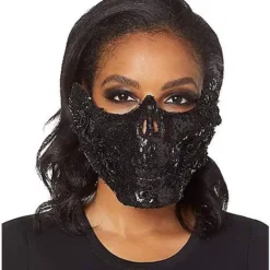 Spirit Halloween Black Skeleton Sequin Half Mask