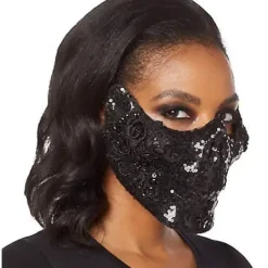 Spirit Halloween Black Skeleton Sequin Half Mask -Spirit Halloween Store 01473255 c