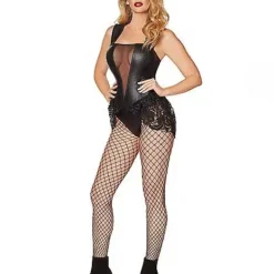 Spirit Halloween Adult Black Faux Leather And Lace Bodysuit -Spirit Halloween Store 01481183 c