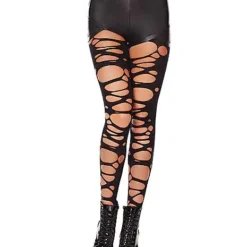 Spirit Halloween Black Punk Tattered Tights