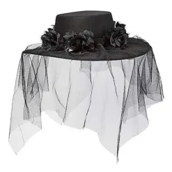 Spirit Halloween Black Veiled Day Of The Dead Flower Hat