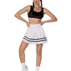 Spirit Halloween White Striped Pleated Cheerleader Skirt -Spirit Halloween Store 01522218 c