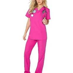Spirit Halloween Adult Magenta Medical Scrubs Costume
