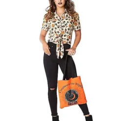 Spirit Halloween Adult Vintage Halloween Icon Tie Front Shirt And Tote Bag