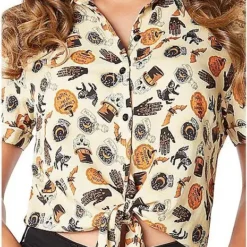 Spirit Halloween Adult Vintage Halloween Icon Tie Front Shirt And Tote Bag -Spirit Halloween Store 01530757 c