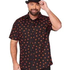 Spirit Halloween Pumpkin Print Button Down Plus Size Shirt