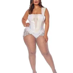 Spirit Halloween White Faux Leather Lace Plus Size Bodysuit