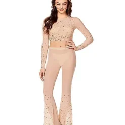 Spirit Halloween Beige Mesh Rhinestone Top And Pants Set