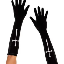 Spirit Halloween Black Gothic Cross Gloves